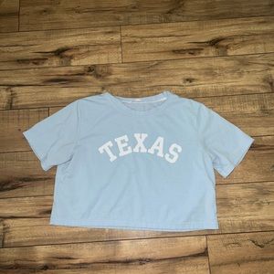 light blue “texas” cropped tee